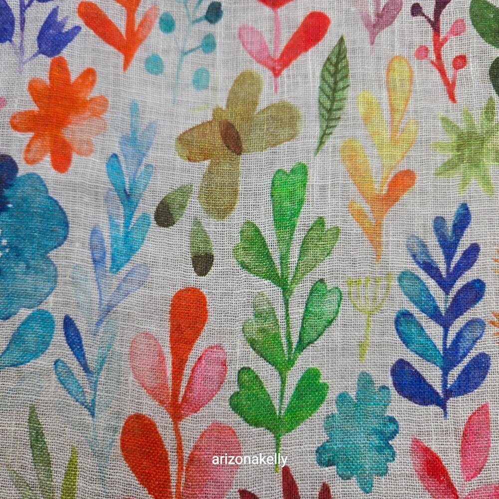 NWOT Linen Scarf Watercolor Flowers Colorful Art - Picture 8 of 10